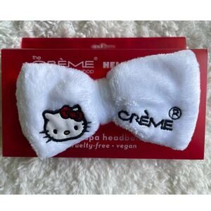 The Creme Shop Hello Kitty Plush Spa Headband White Bow Embroidered NEW Plush